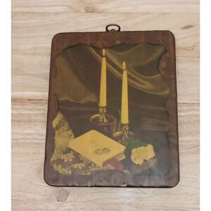 Vintage wood plaque, marriage motif. Measurements in photos.